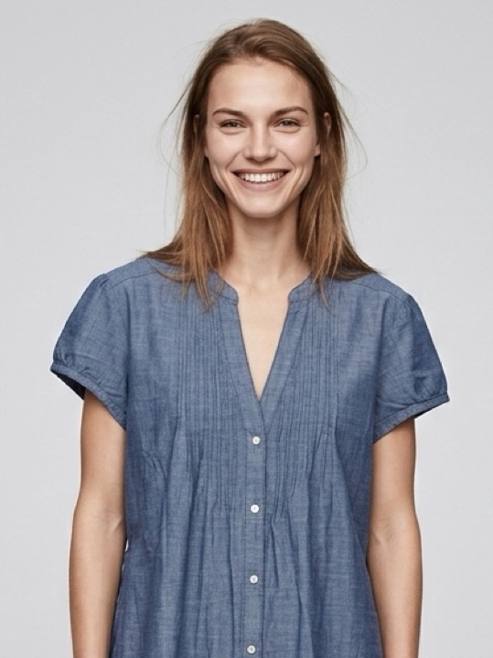 NWOT Old Navy XXL Blue Denim V-Neck Button-Front Pin-Tuck Dress